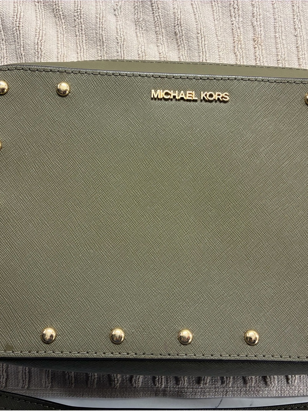 Michael Kors Olive Green Saffiano Tote with Gold Hardware